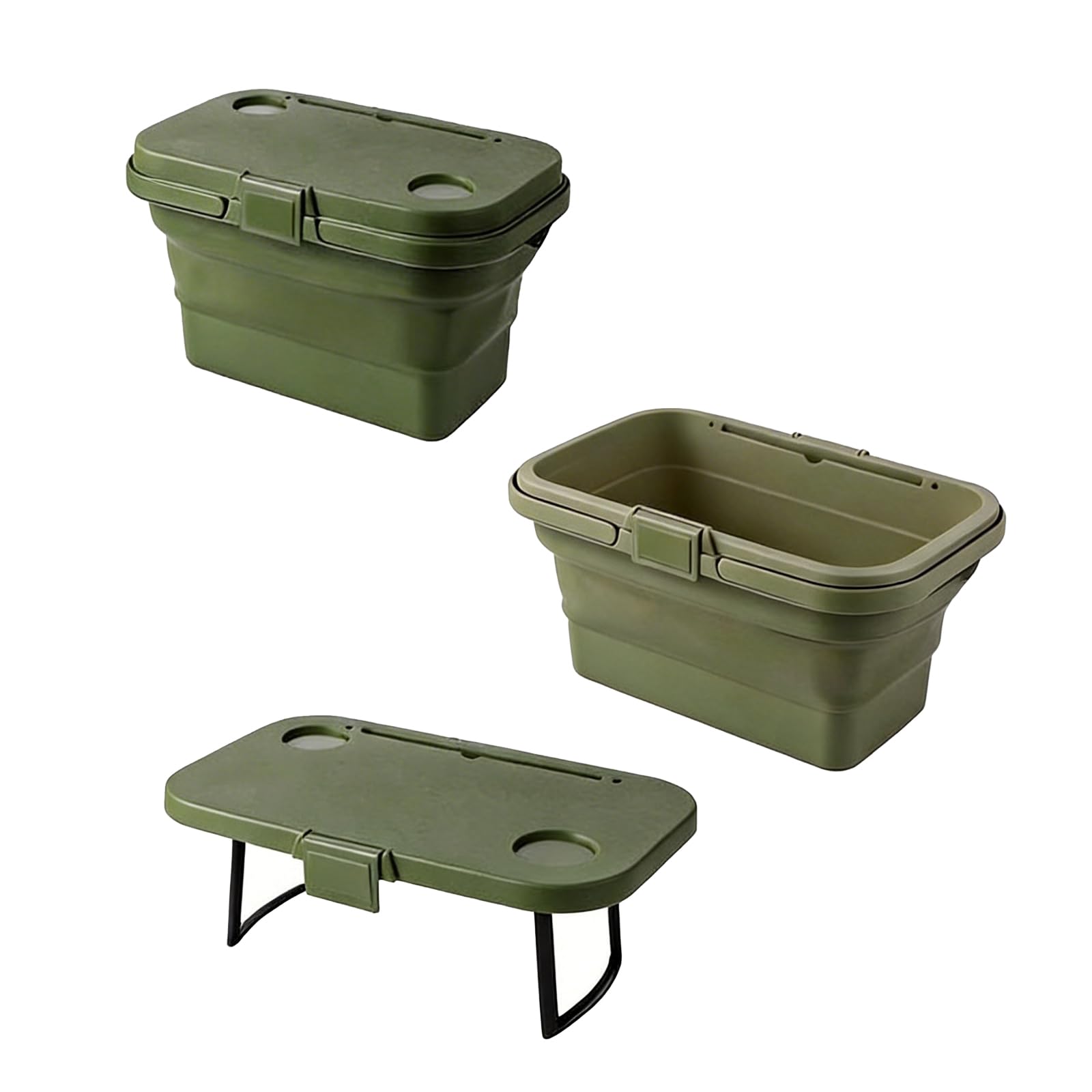 Fishany Collapsible Picnic Basket with Lid, Foldable Silicone Storage Tub, 10L & 15L, Portable, for Camping, Fishing, Cleaning (Green, Large 15L)