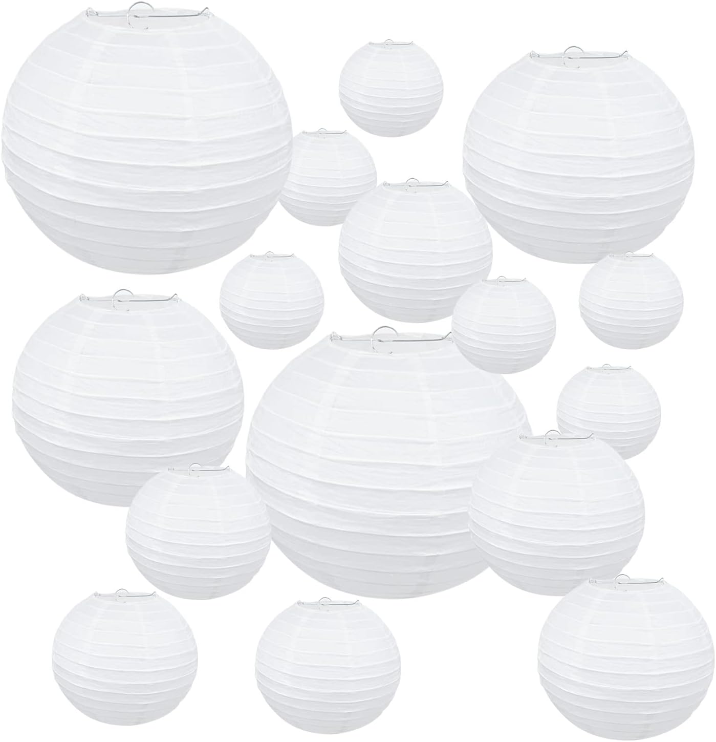 16pcs Paper Lanterns, White Round Paper Lanterns 4" 6" 8" 10" 12" Hanging Decorations Ball Lanterns Lamps for Parties, Garden, Family Celebrations, Weddings, Birthday, Christmas Party Decorations