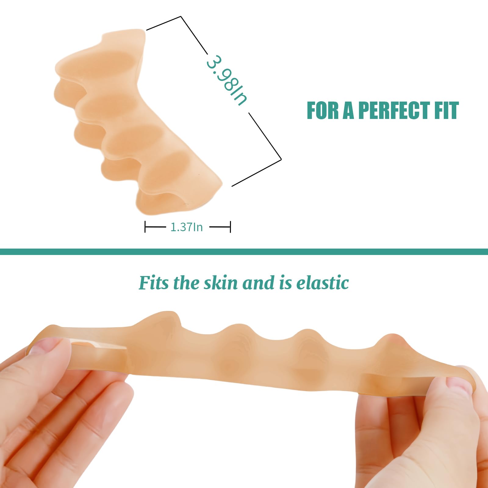 4 pcs silicone toe spacers  yoga toe separators for toe straightening  relaxation  correct overlapping toes bunions hammer toe  toe support toe separators for women  men 398in tan