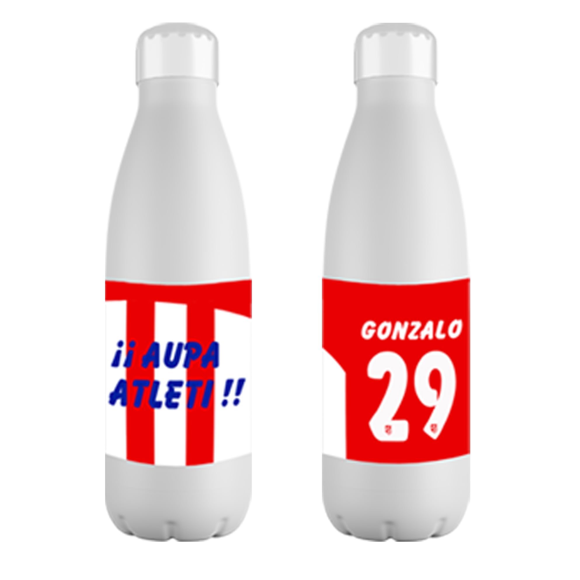 Botella Personalizada del Atletico Madrid con Nombre - Botella de Acero Inoxidable de 700 ml - Regalo Original para Niño y Niña