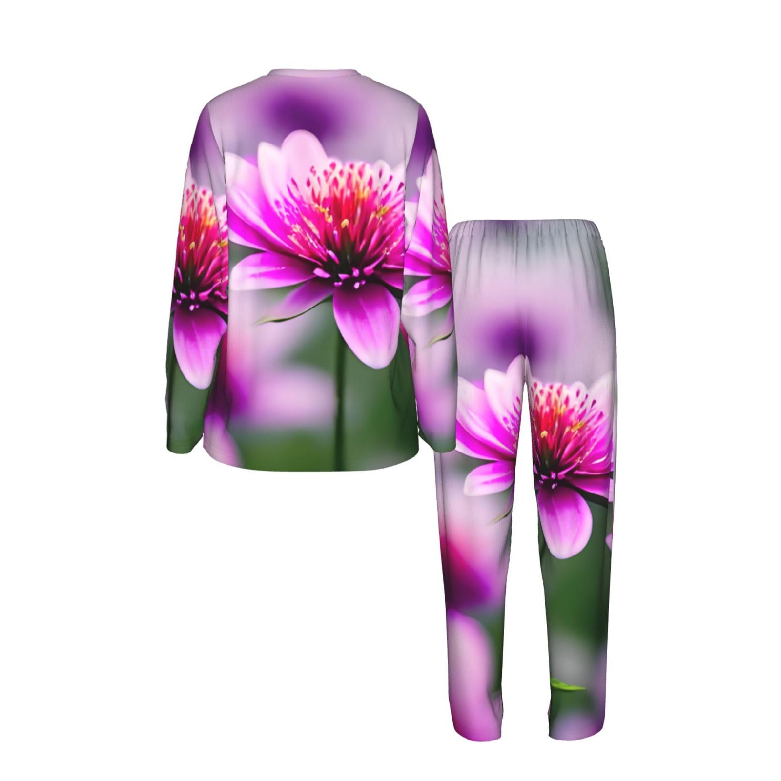 Rosa Fiore Viola Farfalla 1 Stampa Donne Manica Lunga Pigiama Corrispondente Morbido Spiaggia Vacanze Nightwear Regalo Casual