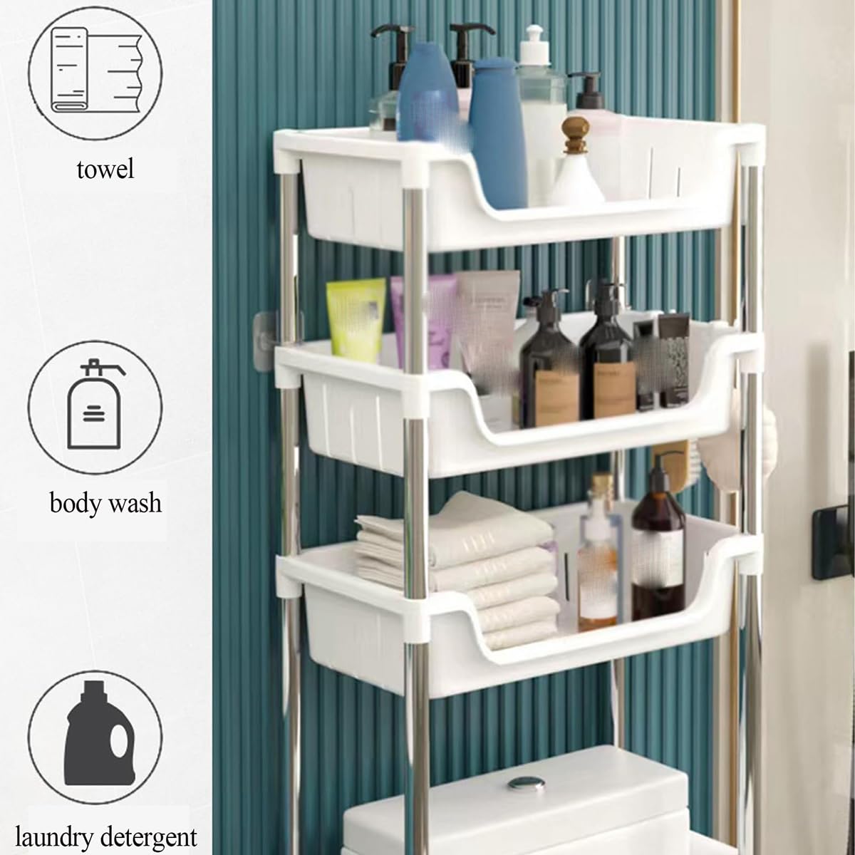 Organizador de estantes para baño sobre el Inodoro, Estante Independiente Que Ahorra Espacio con Ganchos, solución de Almacenamiento compacta para Espacios pequeños, Estante Multifuncional p