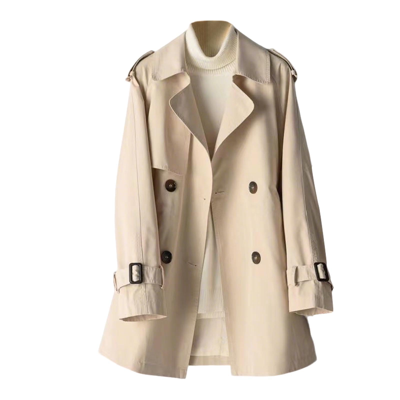 FUPODD Trenchcoat Damen Winter Mantel Damen Elegant Übergangsjacke Revers Zweireihig Damenjacken Langarm Windjacke Leicht Herbstjacke Mit Taschen Winterjacke Einfarbig Trench Coat Kurz Jacke Frauen