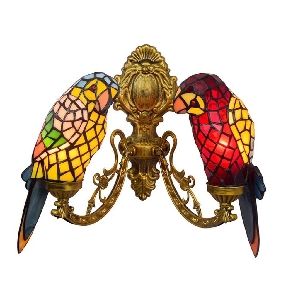 FYZDLAOR Retro Parrot Wall Light,Tiffanystyle Wall Sconces with Stained Glass Shade,Wall Mounted Lighting Fixtures for Living Room Staircase Bedroom（E27）
