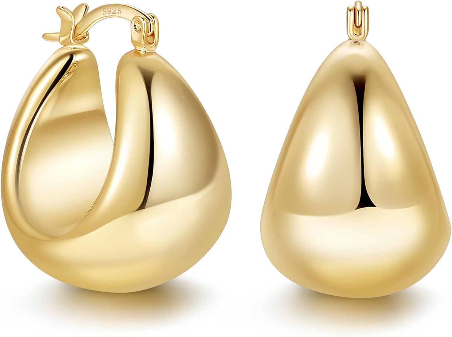 OOOPEL Gold Hoop Earrings for Women,925 Sterling Silver Chunky Hoop Earrings Hypoallergenic Lightweight 14K Gold Plated Thick Gold Hoops for Women 22mm 26mm