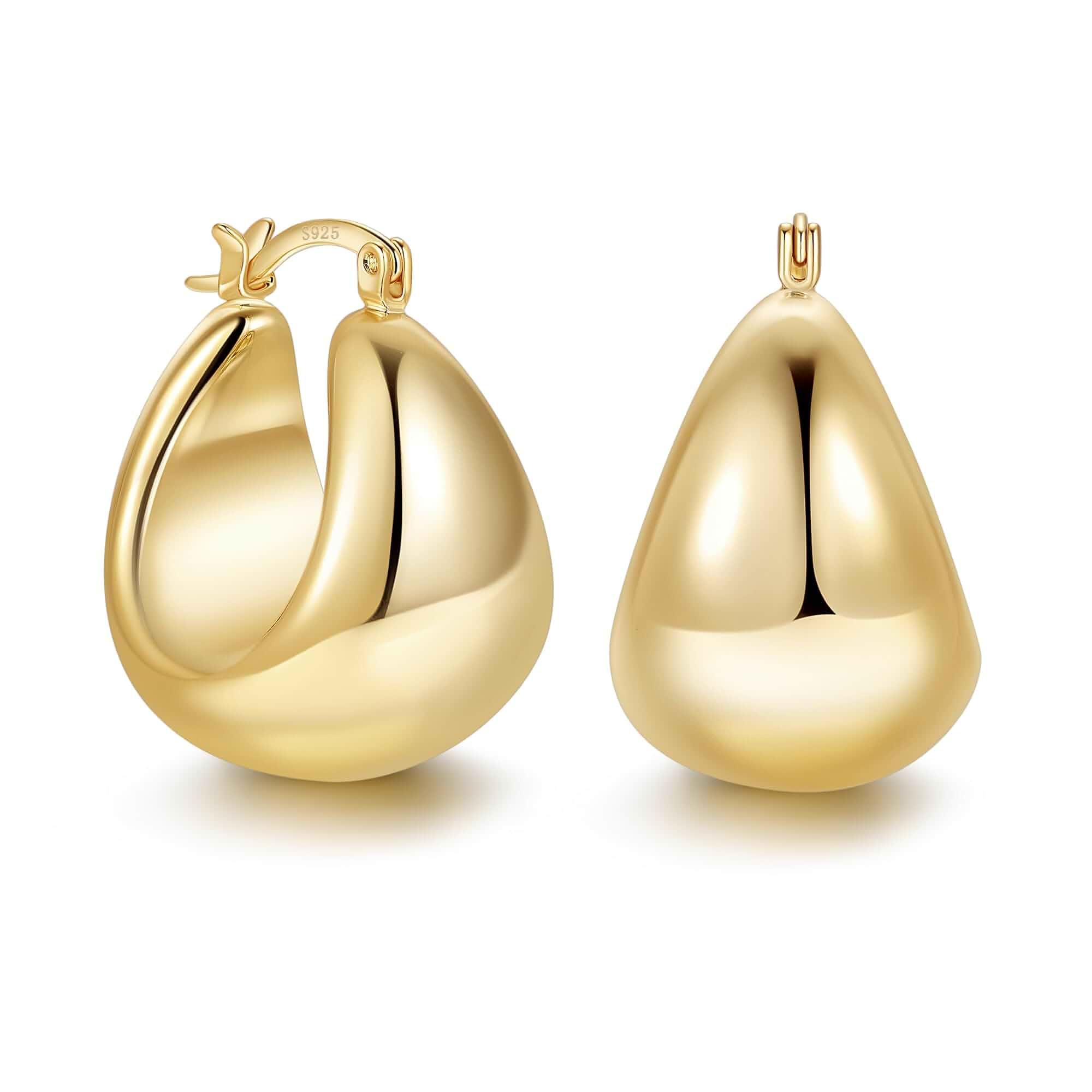 OOOPEL Gold Hoop Earrings for Women,925 Sterling Silver Chunky Hoop Earrings Hypoallergenic Lightweight 14K Gold Plated Thick Gold Hoops for Women 22mm 26mm