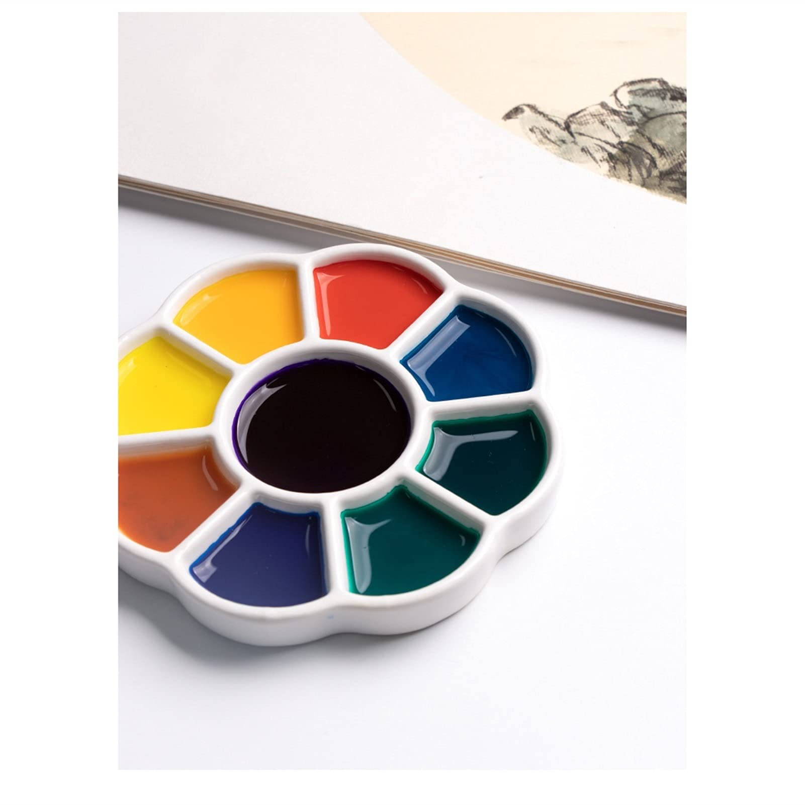 Paleta farb ceramicznych, taca akwarelowa z porcelany, paleta do mieszania kwiatów w kolorze śliwkowego kwiatu, miniaturowa akrylowa farba olejna dla studentów sztuki, łatwa do czyszczenia porcelana,