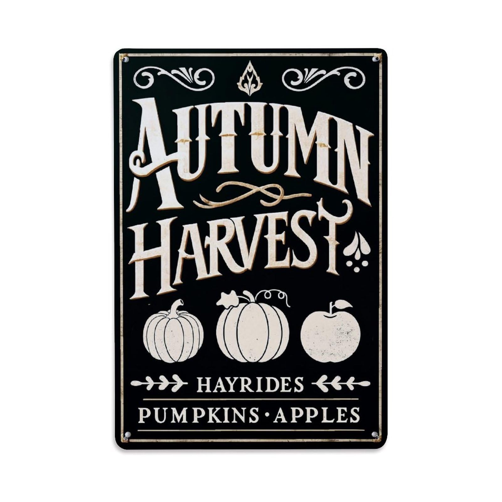 Jdfenggu Vintage Autumn Harvest Pumpkins Apples Hayrides Retro Metal Tin Sign, Metal Poster For Bar, Home, Man Cave, Kitchen, Laundry Room Art Decor 8X12 Inch