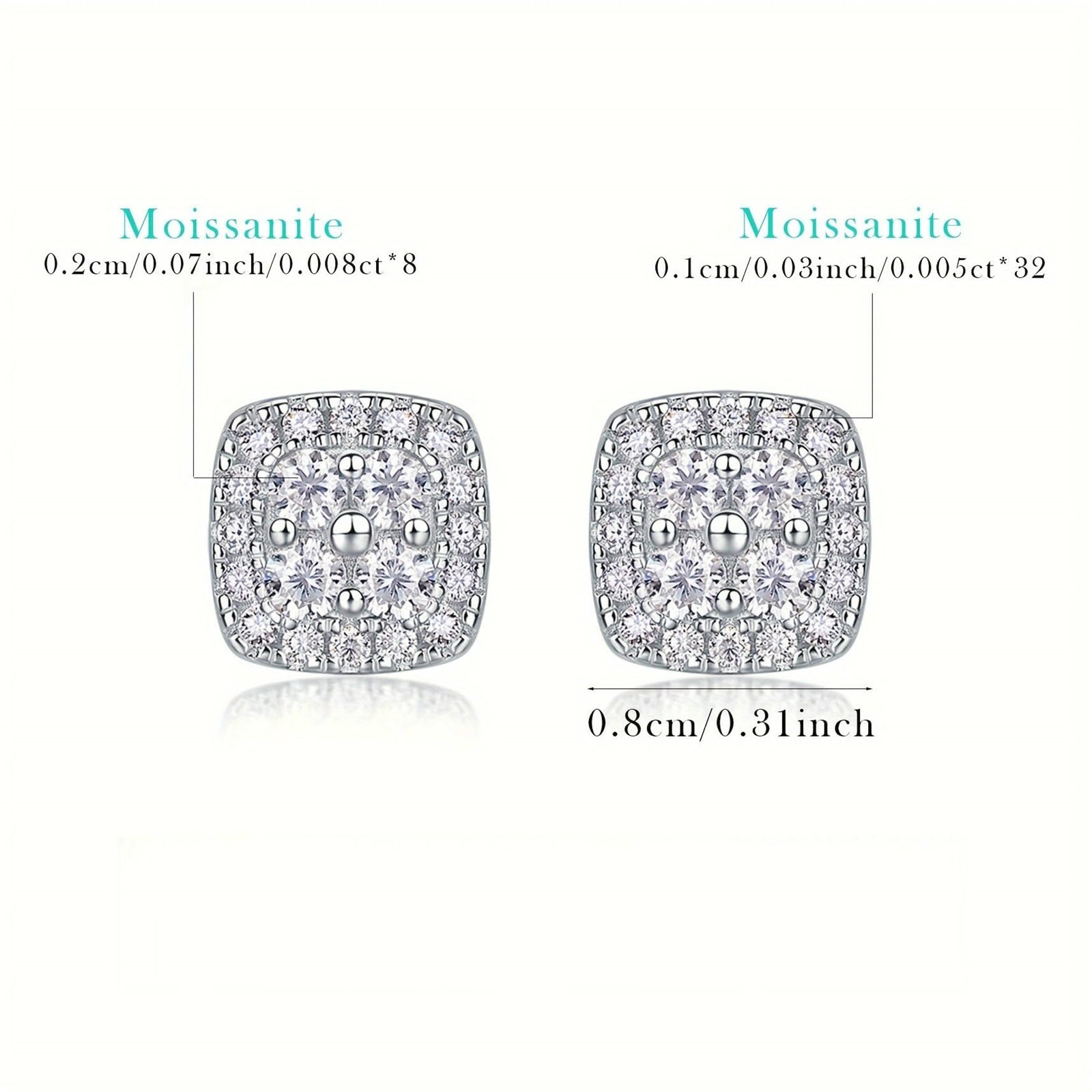 Orecchini a Lobo Donna 14K 585 Oro Bianco, Orecchino Lobo Donna Ipoallergenico Classici Design Quadrato con Moissanite Rotondi Orecchini a Bottone per Sposa Matrimonio