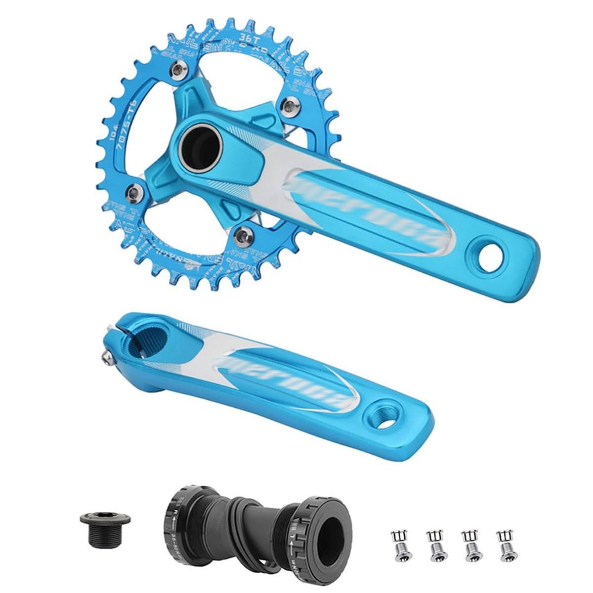 HZXQCVB 170mm Hollow Integrated 32T/34T/36T/38T MTB Crankset Compatible Triple Chainring Mountain Bike Crankset For 8-12 Speed Accessories(Blue,32T)