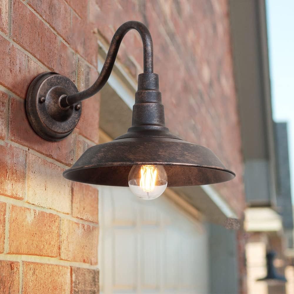 Outdoor Wall Light, 9.8" Iron Art Gooseneck Wall Lanterns, E26 Retro Barn Lights, Indoor and Outdoor Wall Mounted Lighting Waterproof Wall Sconce Light, for Porch, Garage 1 Pack