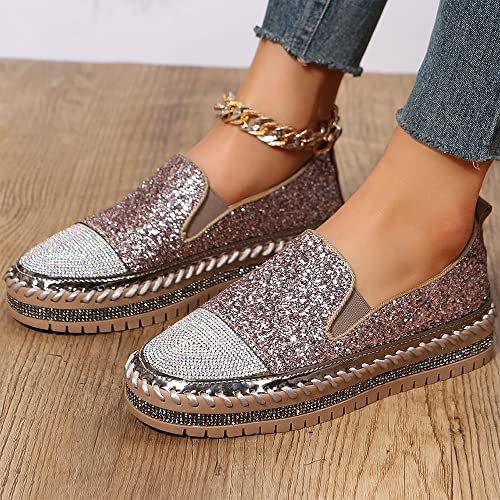 Image of Women's Fashion Rhinestone Slip On Sneakers Casual Comfort Platform Walking Shoes Cute Bowknot Glitter Bling Loafers