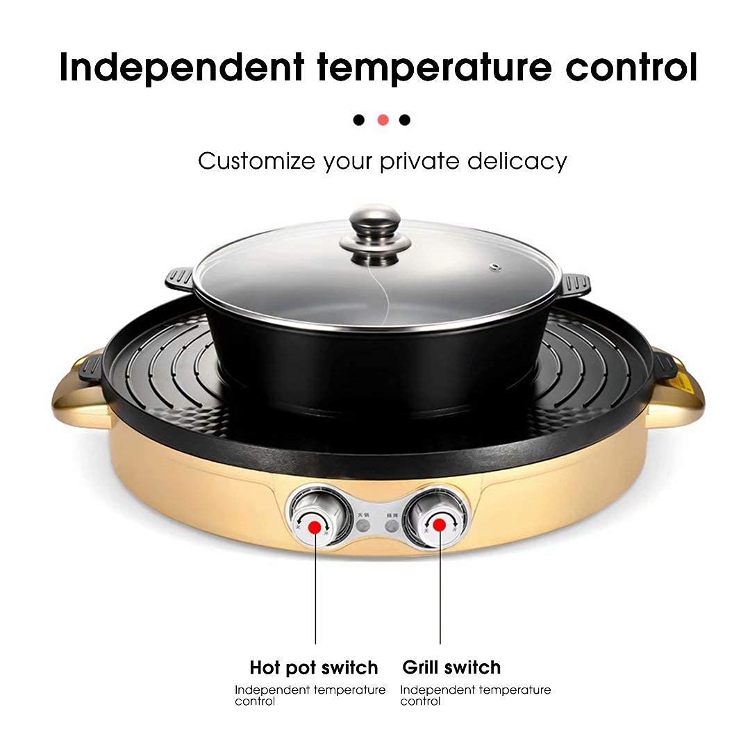 Parrilla eléctrica portátil, Parrilla eléctrica sin humo 2 en 1, Sartén antiadherente de superficie extra grande, Rango de temperatura ajustable 0 ° -1200 ° C, Uso en interiores y exteriores Double