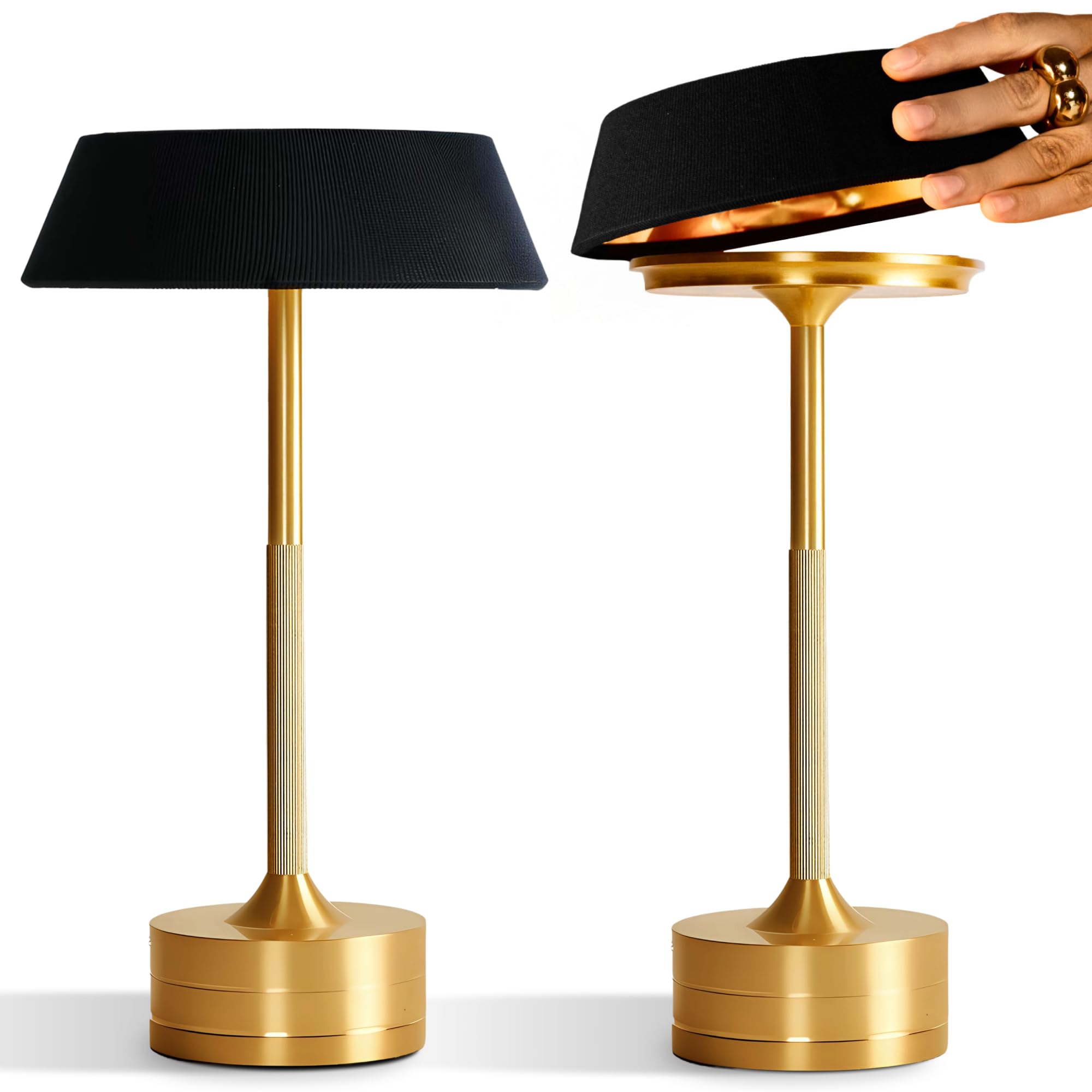 Photo 1 of [LED Busted] LED Cordless Table Lamp - Rechargeable Light for Home, Bedside, Kitchen - Small Dimmable Tap Lights - Battery Powered Touch Lamp for Desk Wireless - Mothers Day Gifts for Mom & Wife - Gold, Pack of 2