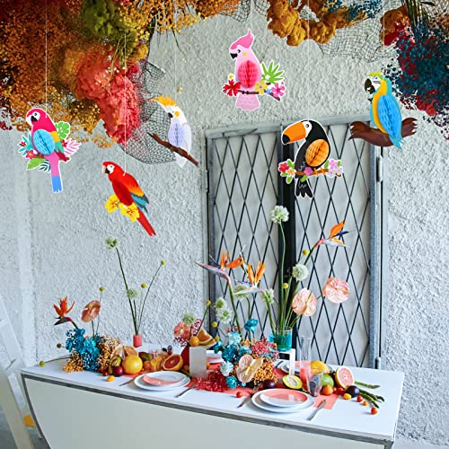 Image of KESOTE 6 Pieces Hawaiian Tropical Parrot Bird Honeycomb Hanging Party Decorations, Summer Tiki Bar Party Decor, Rainforest Decorations Garden Yard Room Decor (Pack of 2)