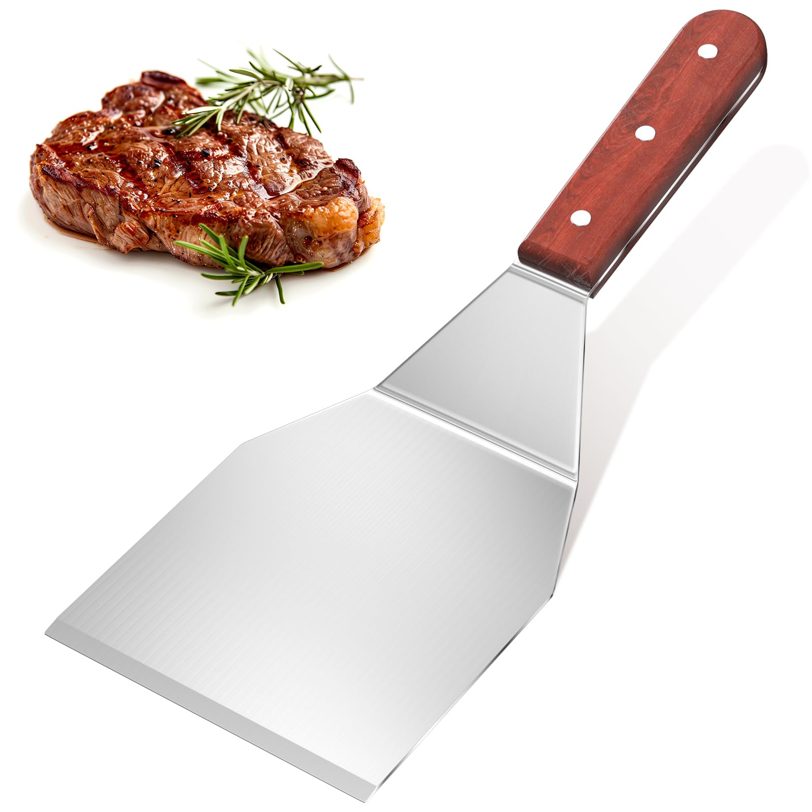 Set Spatole Acciaio Inossidabile 3 Pezzi - Per Pizza, Hamburger, Barbecue - Con Manico In Legno Antiscivolo - Foto 4