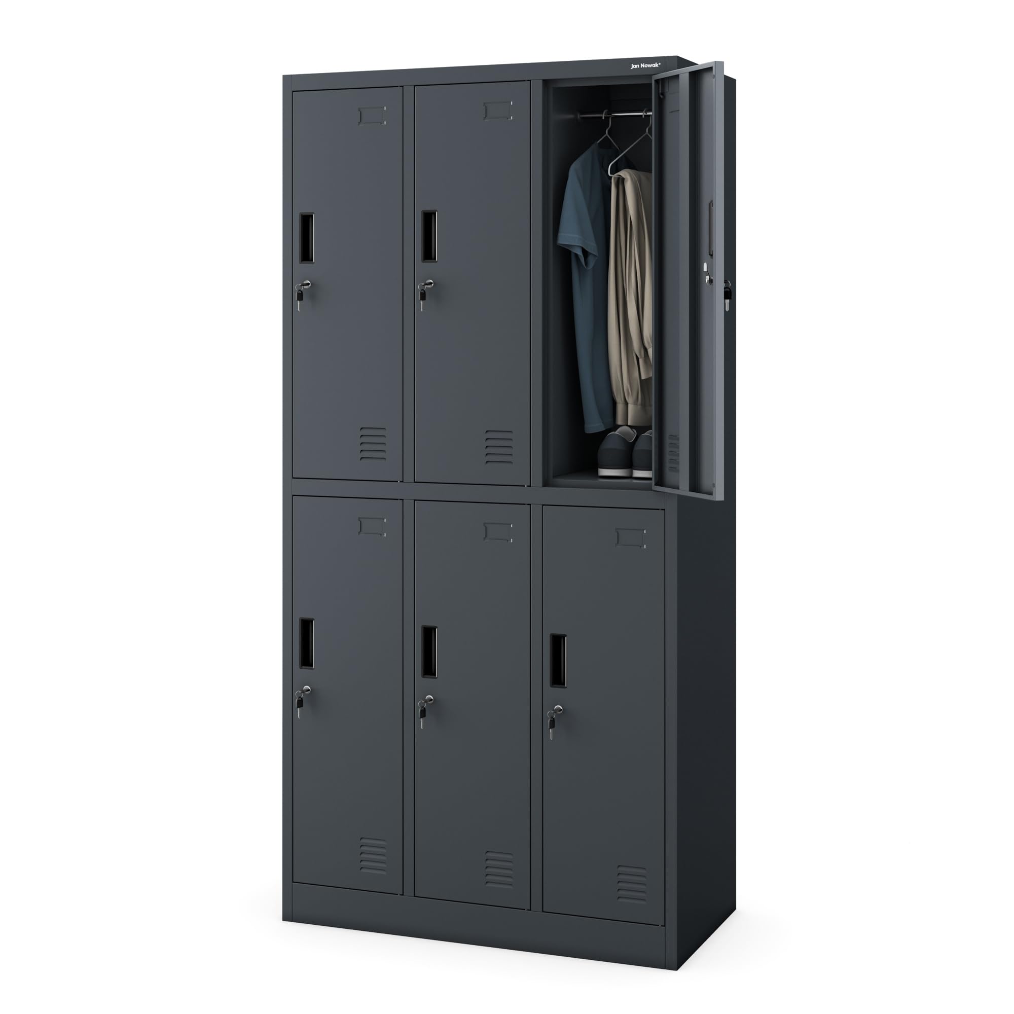 Jan Nowak Schließfachschrank 3B2A Wertfachschrank Metallspind Umkleideschrank 6 Fächer Stahlblech Pulverbeschichtet 185 cm x 90 cm x 45 cm (H x B x T) (Anthrazit)
