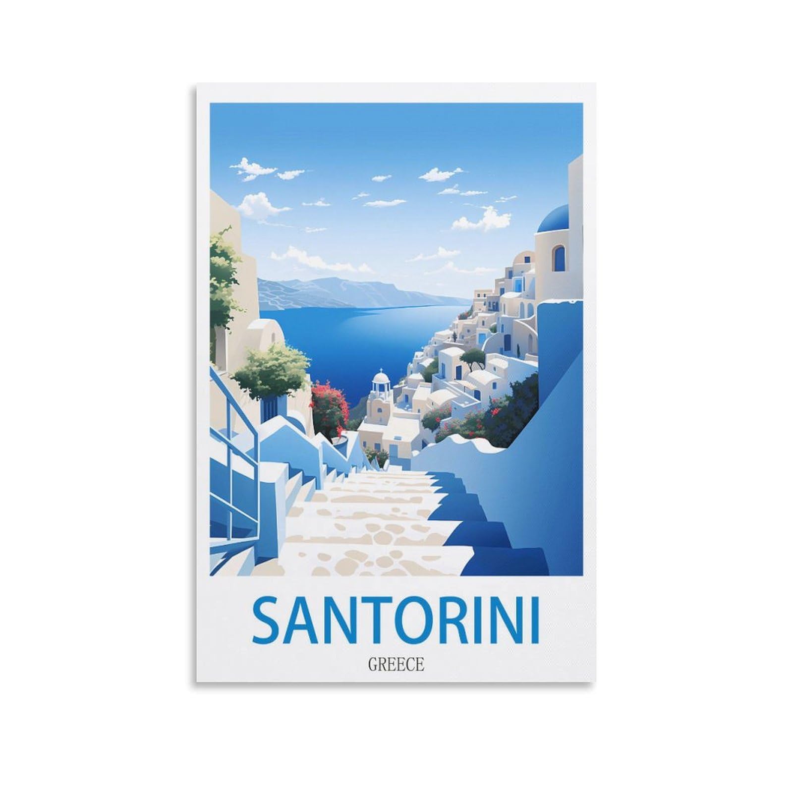Heybox Unframe-Style Santorini Greece Vintage Travel Posters 16X24inch(40X60cm) Canvas Prints Wall Art Paintings For Home Office Living Room Decor
