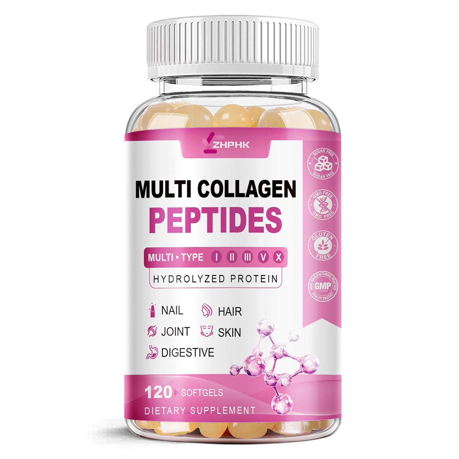 Multi Collagen Peptides for Women 2000mg Hydrolyzed Collagen Peptides Pills from Type I II III V X with