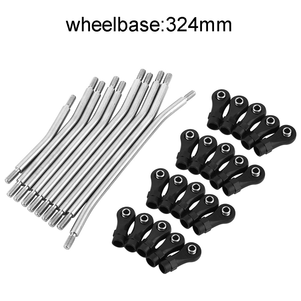 Pothyes 324mm Wheelbase Stainless Steel Rod Links Linkage Set with Steering Link for 1/10 Axial SCX10 & SCX10 II 90046 RC Crawler Car Upgrade,10PCS