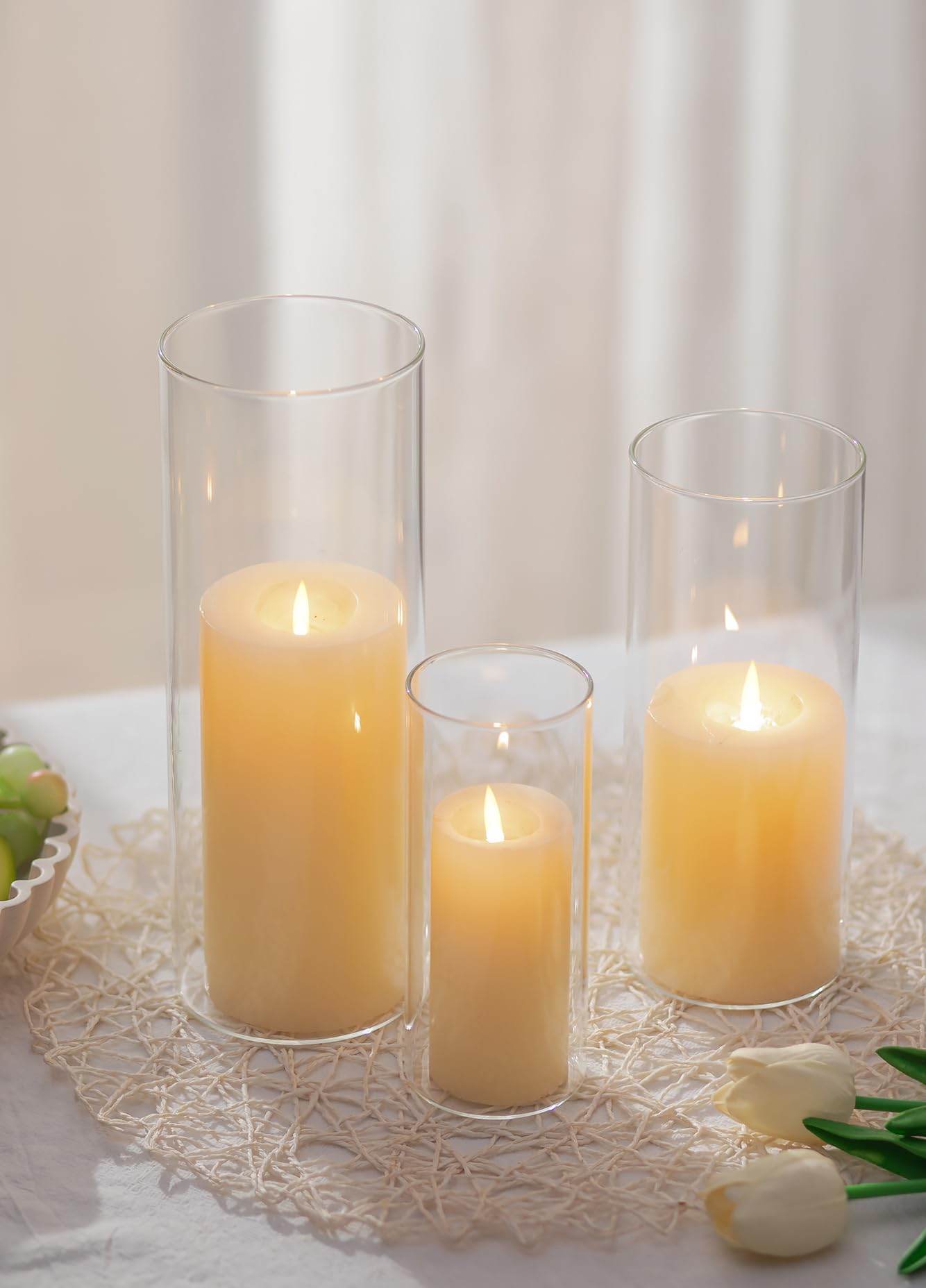 Romadedi Windlicht Glas für Tisch, 3er Set Klar Glaszylinder, 15/20/25 cm
