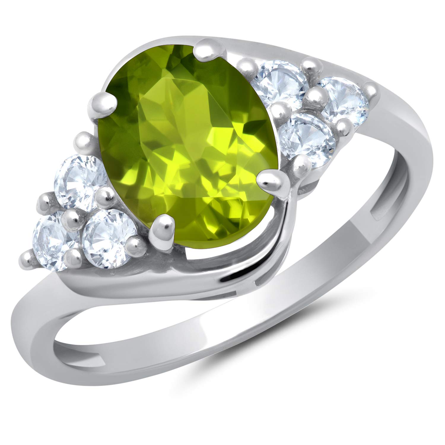 Solid 10K Yellow or White Gold Oval Cut Peridot August Birthstone Ring with Created White Sapphire Accents