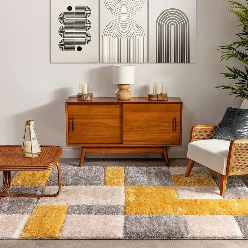 Image of Shaggy Carpet for Living Room Bedroom 2X6 FEET Fluffy Plush Area Rug, Thick Fur Floor Carpet Modern Cozy Rug for Home Decor, Kids Room Bedside Hall, Durable Comfortable Shaggy Rug (Musturd)
