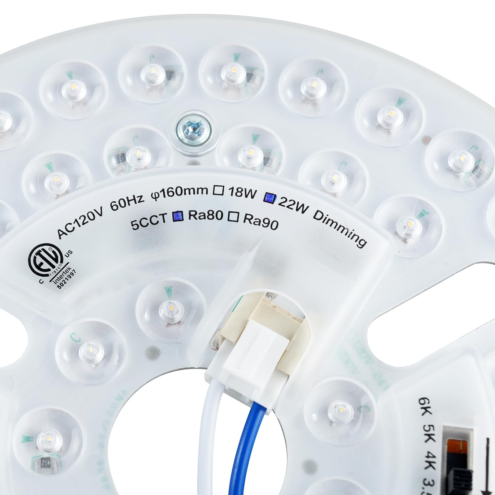 Kit de actualización de luz LED para ventilador de techo de 6.3 pulgadas, 22 W, 2800 lm, panel de repuesto de luz de techo, PCB, interruptor 5CCT 3000K 3500K 4000K 5000K 6000K, 120V, ETL, 3