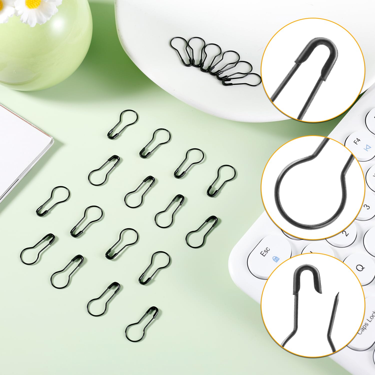 Spille di Sicurezza 22mm Metallo Calabash Pin con Scatola Portaoggetti per Vestiti Fai da te (Nero)