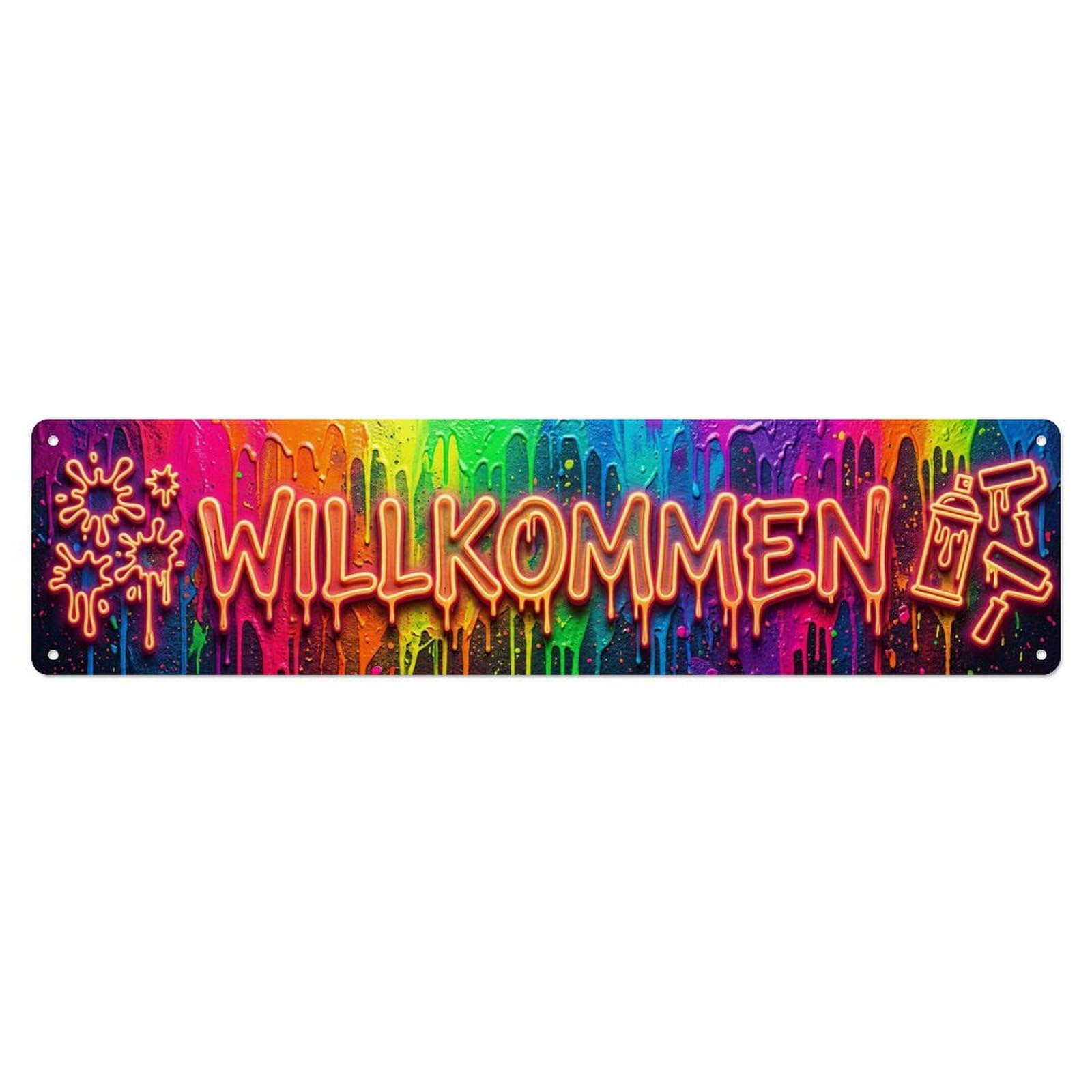 Neon Neon Drip Paint Street Welcome Metal Tin Sign