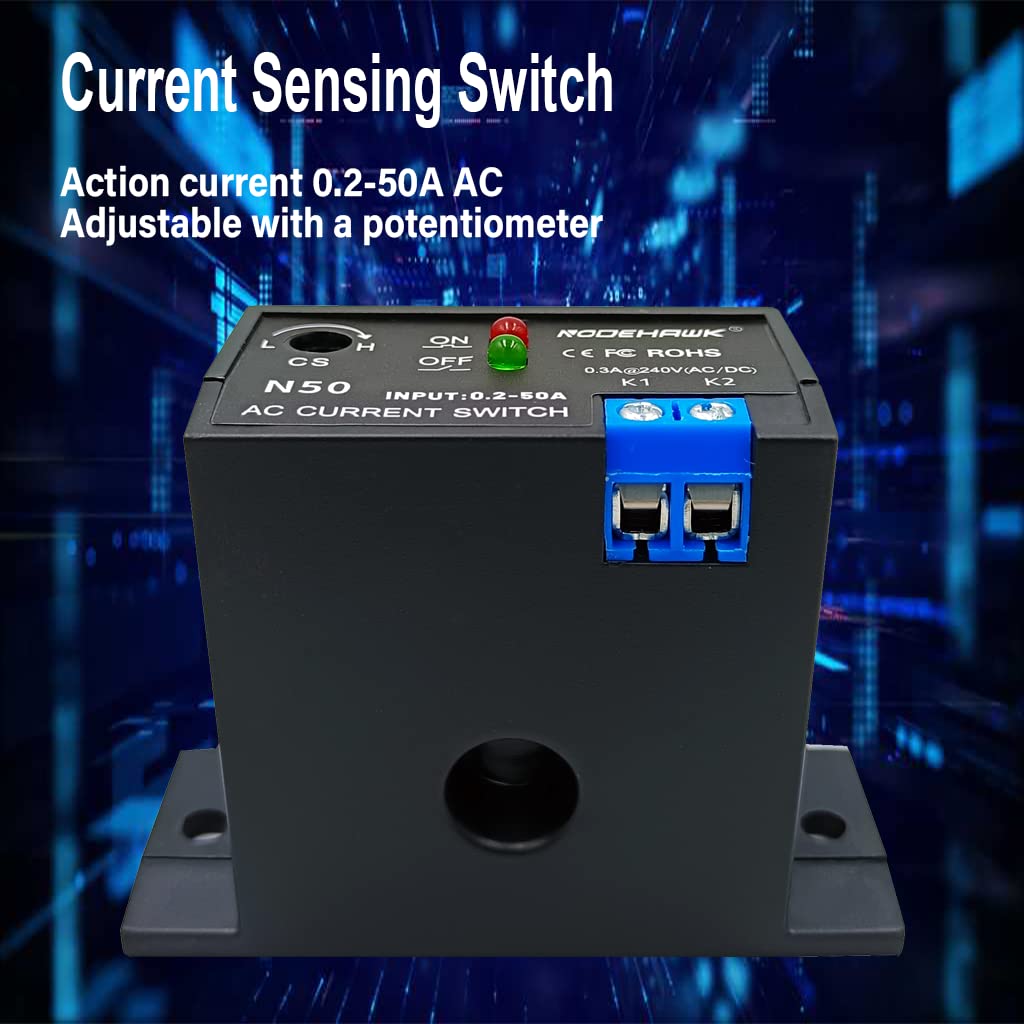 Current Sensing Relay AC Current Sensing Switch 0-50A Normally Open Current Sensor Monitoring Relay (N50)