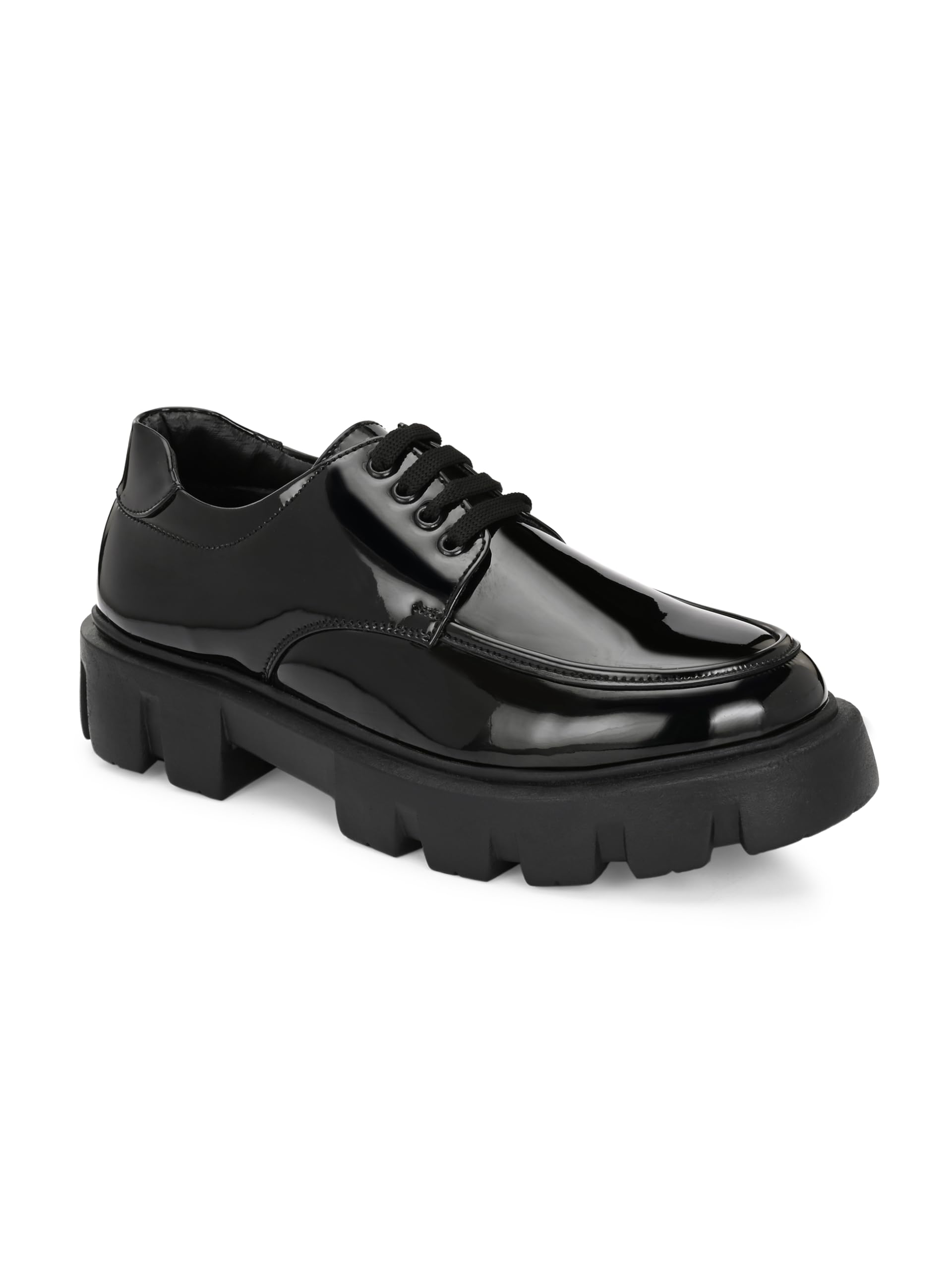 leo's fitness shoes Leo Men’s Chunky Patent PU Casual Shoes Glossy Black Multi-Purpose Lace-Ups for Office, Party & Everyday Wear-picture-39