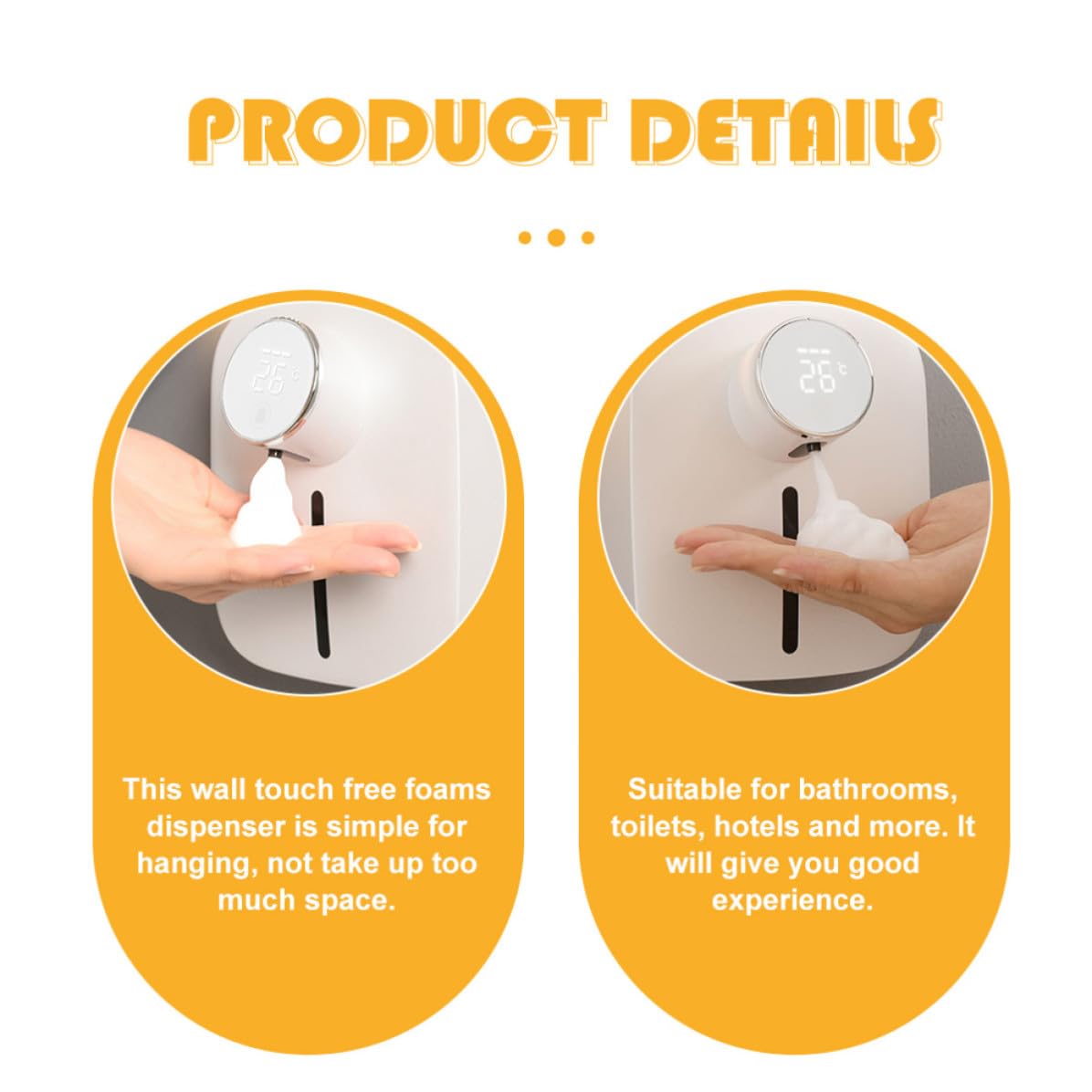 VILLCASE Dispensador Automático de Jabón Espumoso Pantalla de Temperatura Recargable de Pared y Espuma Ajustable Capacidad 320ml para Hoteles y Baños