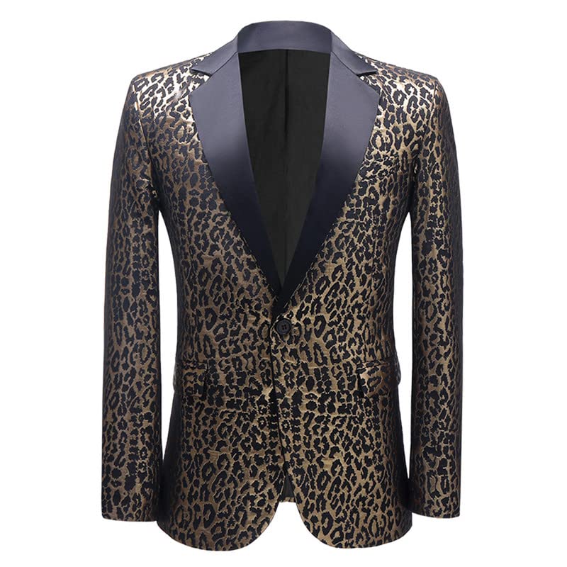 Men's Blazers Leopard Print Notched Lapel Suits Slim Fit Sequins Tuxedo Stylish Sport Coats Jackets