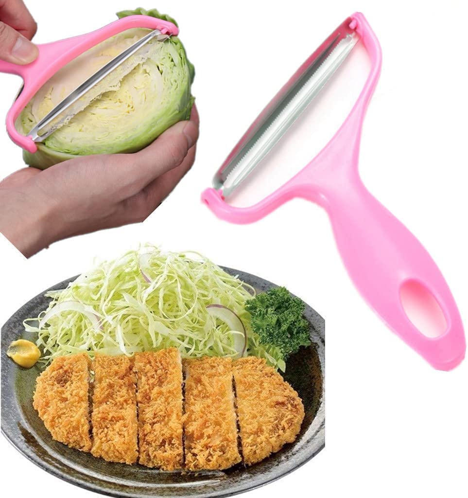 egetable,Potato,Fruit peeler cabbage cutting machine shredded kitchen stainless steel peeling knife gadget shredded cabbage Coleslaw, a must-have tool for western restaurants(Pink)