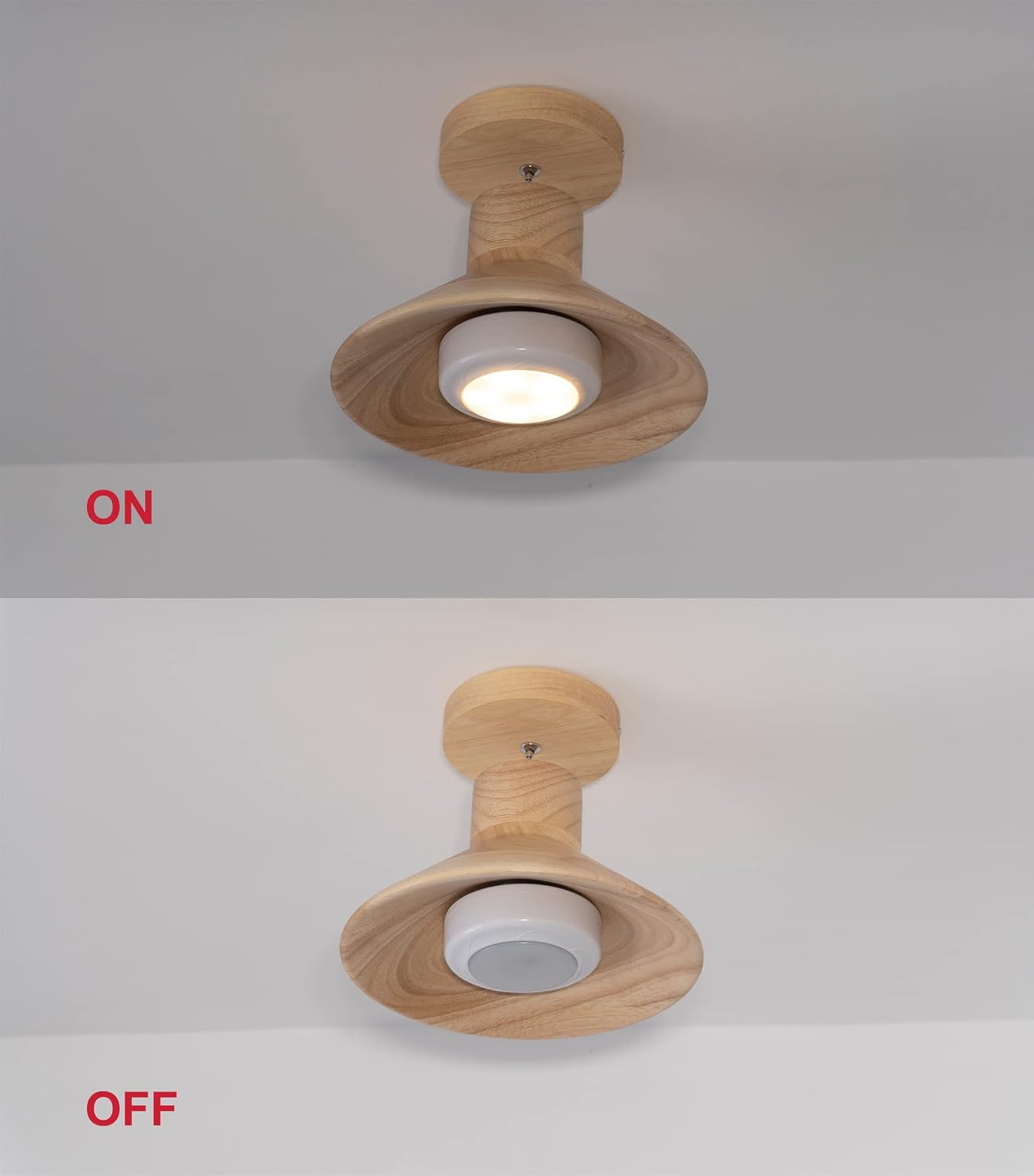 1-Light 100 Lumens Led Not Hardwired Remote Control Battery Run Indoor Outdoor Iron Wire Wood Pendant Light for Aisle Bedroom-Easy Installation, Dimmable Control,Battery Not Included
