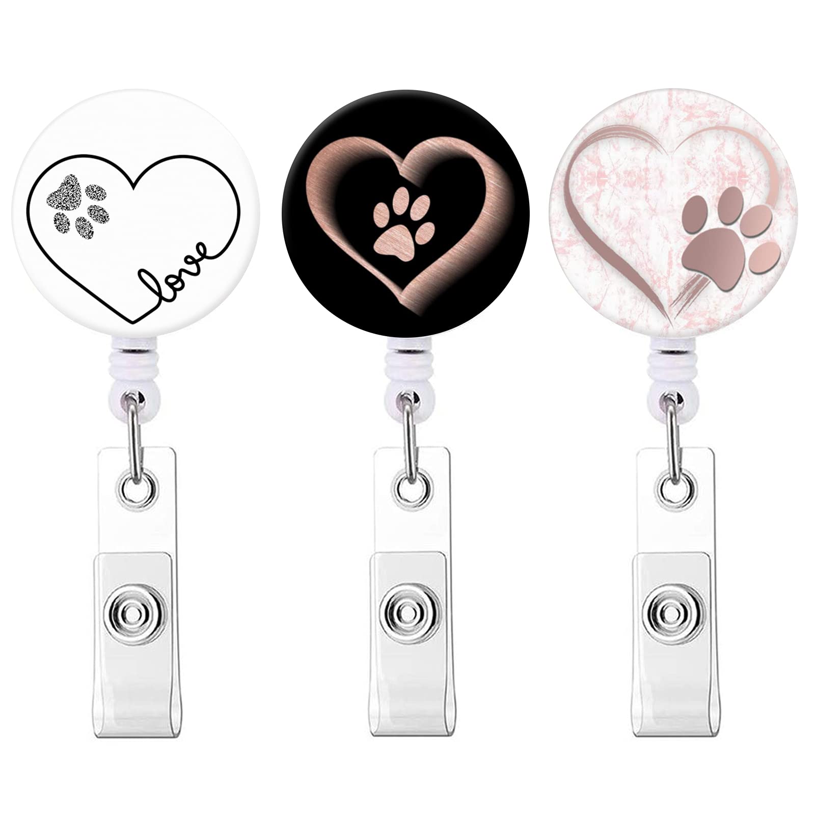 Aunyn Badge Reel Retractable Badge Holder with Alligator Clip Cute Dog Paw Print Heart Name Badge Reels, Dog Paw Print Heart, 3.15*1.25*0.5