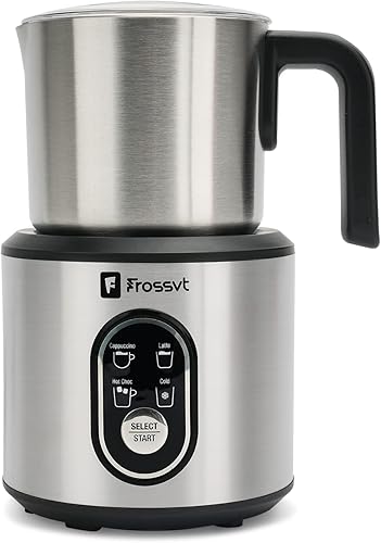Espumador de leche y vaporizador Frossvt 4 en 1 desmontable con espuma cálida gruesa o ligera, máquina de chocolate caliente de 11.38 onzas, máquina