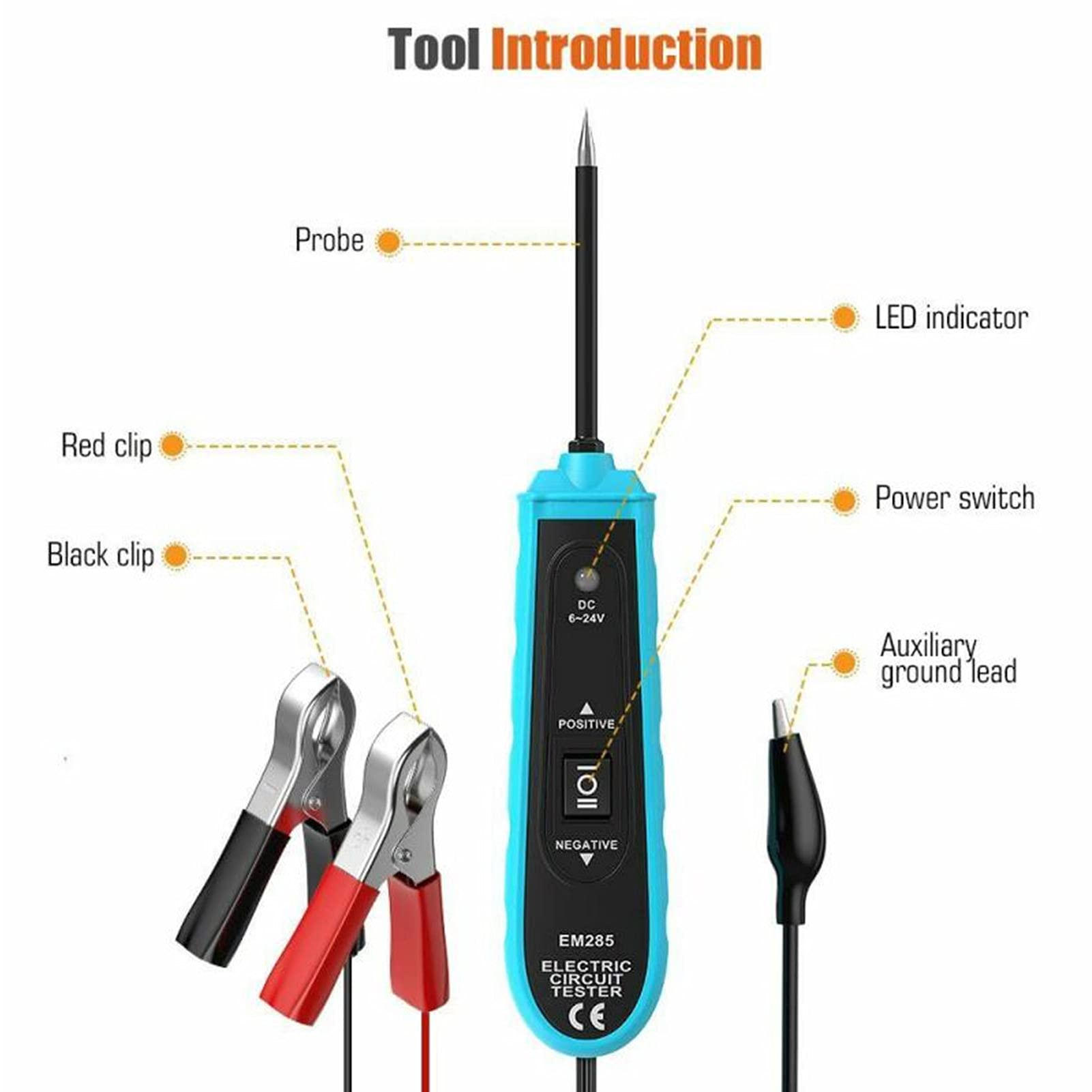 Generic Probador de Circuito EM285, Probador Eléctrico Duradero con Protección contra Sobrecarga para Diagnóstico Automotriz, 6-24 V, Cable de 4 M