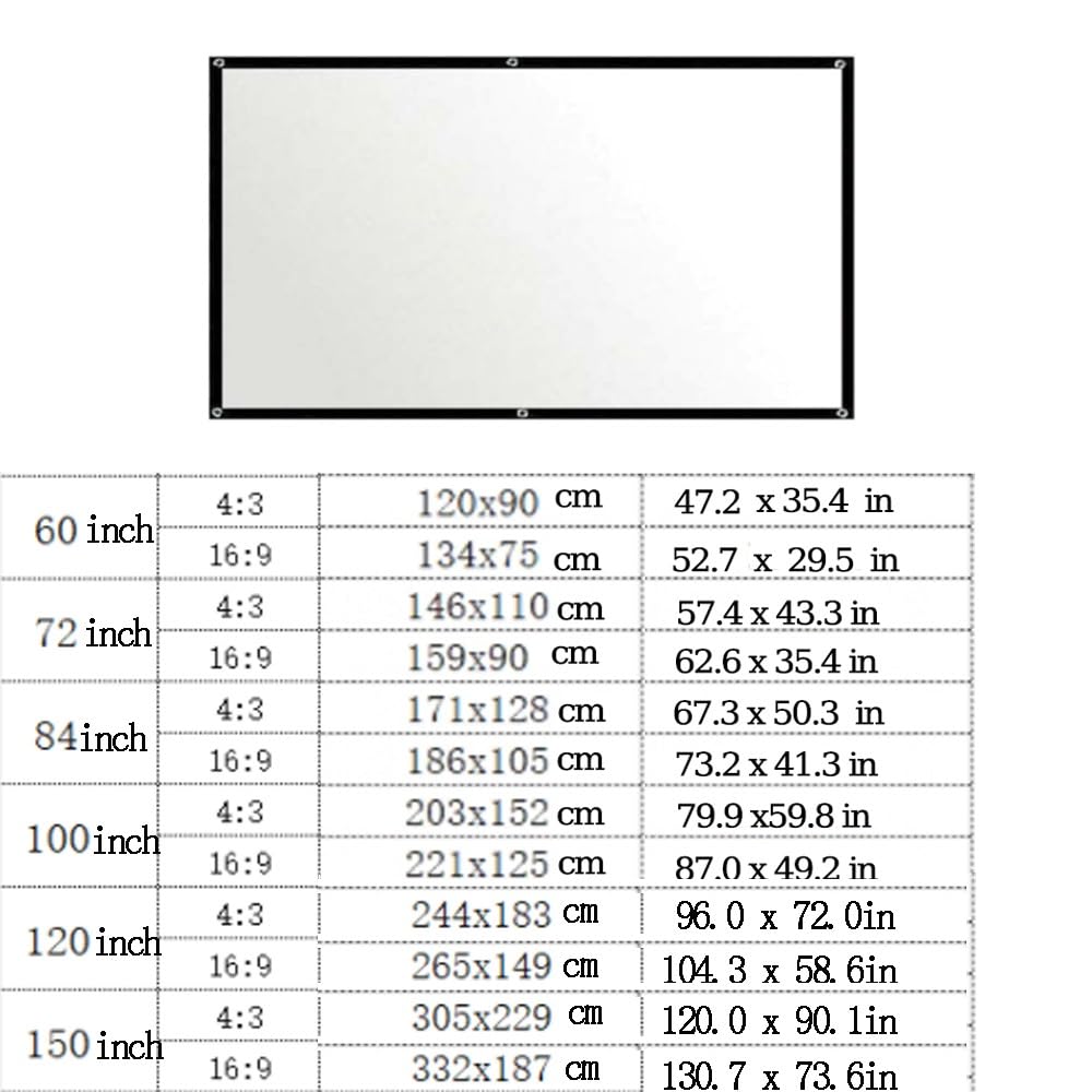 Écran de projection pliable de 60", 72", 83", 83", 100", 120", 120", 150", 150", écran de projection HD portable pour cinéma à domicile, bureau (4:9,4 cm)