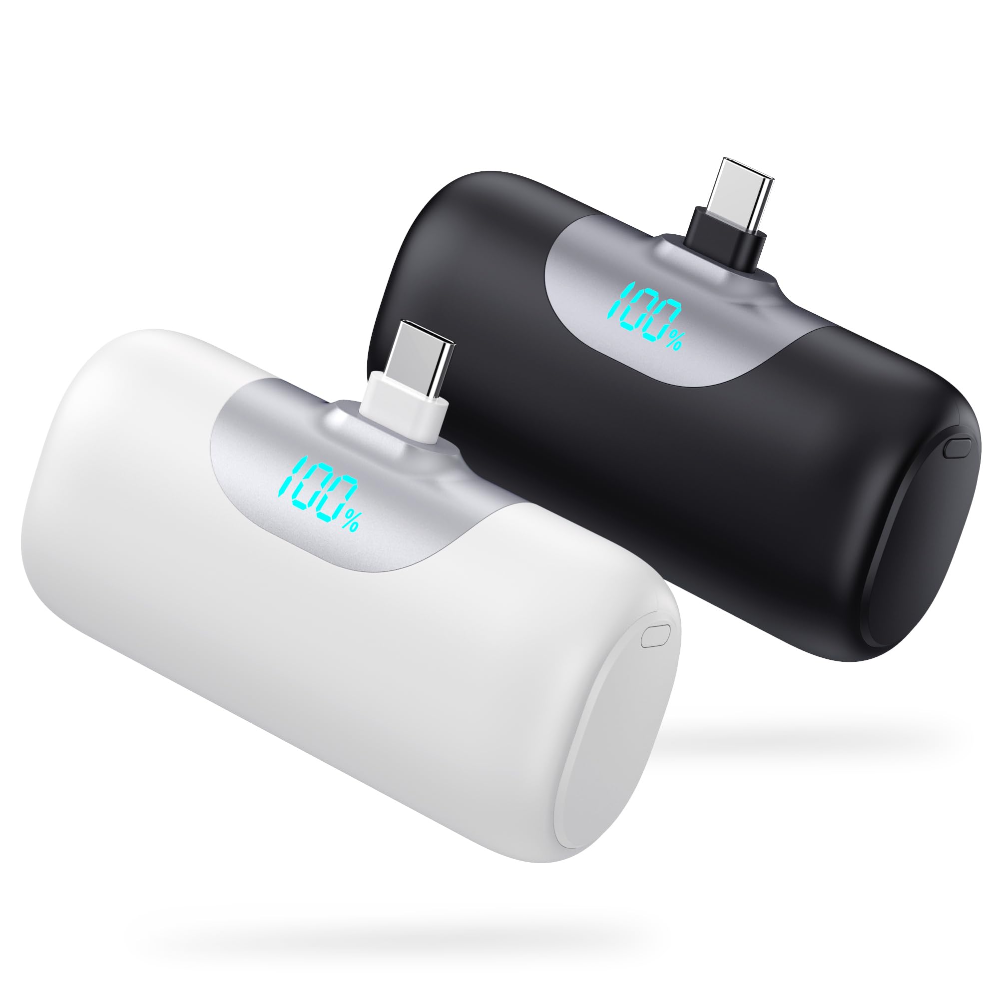[Paquete de 2] Cargador portátil de 5500 mAh para iPhone 17/16, pantalla LCD USB C Mini Power Bank, PD de carga rápida tamaño lápiz labial paquete de batería para iPhone 17/16/15 Pro Max, Samsung