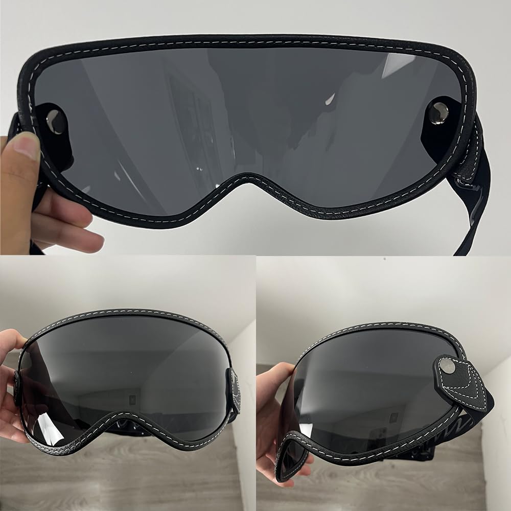 ANSUNDA Retro Helmet Bubble Visor Replacement,Motorcycle Bubble Shield Goggles Lens for Open Face 3/4 Face Helmet (Deep Black-Day Use Only)