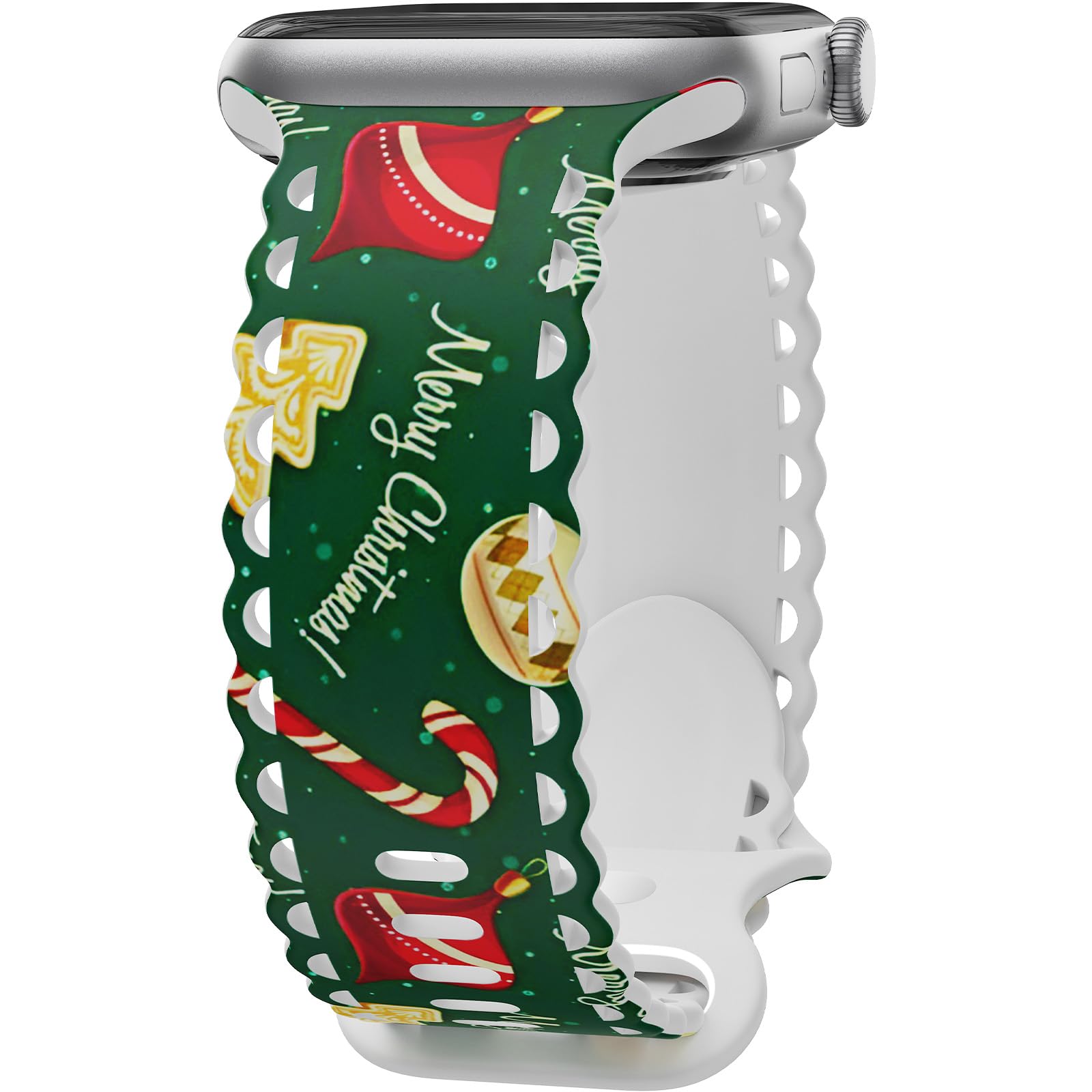 Compatible with Apple Watch Band 41mm 40mm 38mm 49mm 45mm 44mm 42mm Women, Christmas Hollow Soft Silicone Sports Strap For iWatch Ultra SE Series 10 9 8 7 6 5 4 3 2, Gifts-42