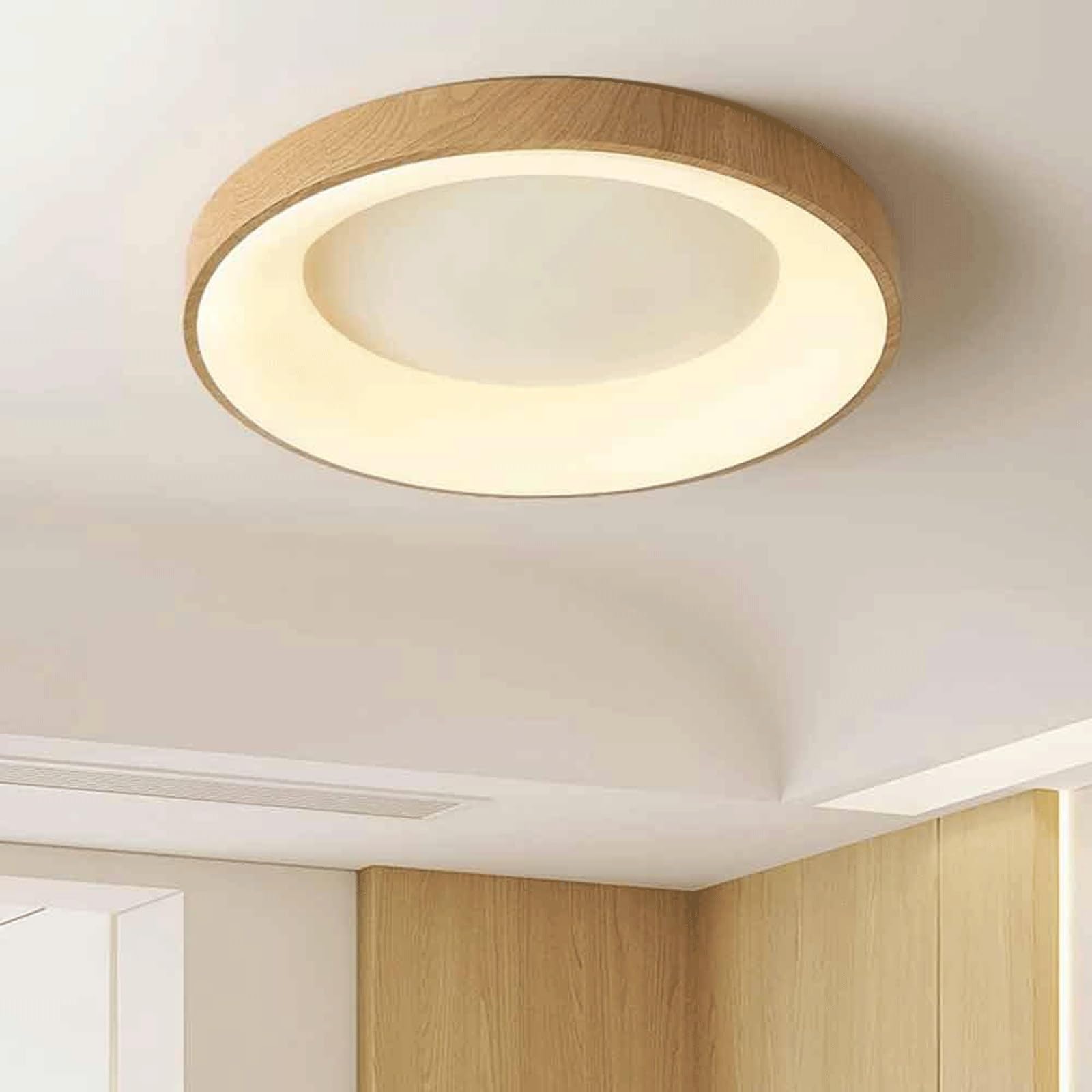 Okrągła wpuszczana lampa sufitowa LED, żyrandol, oświetlenie blisko sufitu, regulowana temperatura barwowa 3000K/4000K/6000K (drewno, 40 cm/15,7 cala)