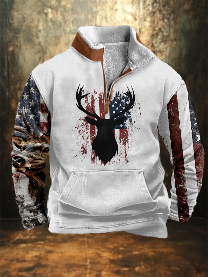 American Flag Sweatshirts Men Quarter Zip Fleece Pullover Vintage Graphic Long Sleeve Stand Collar Jacket with Pocket2
