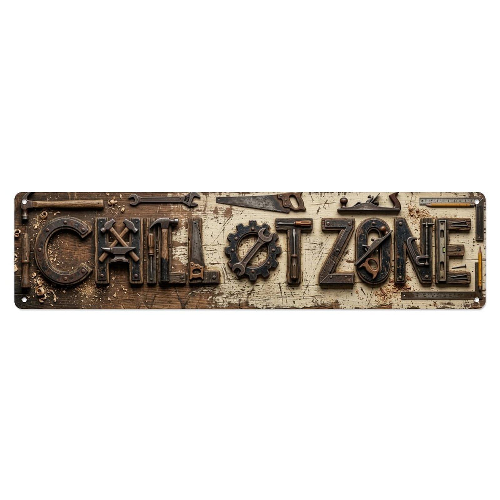 Chill Out Zone Faded Workshop Vintage Metal Tin Sign Wall Decor for Cafe, Club, Garden Metal Poster 4x16Inch