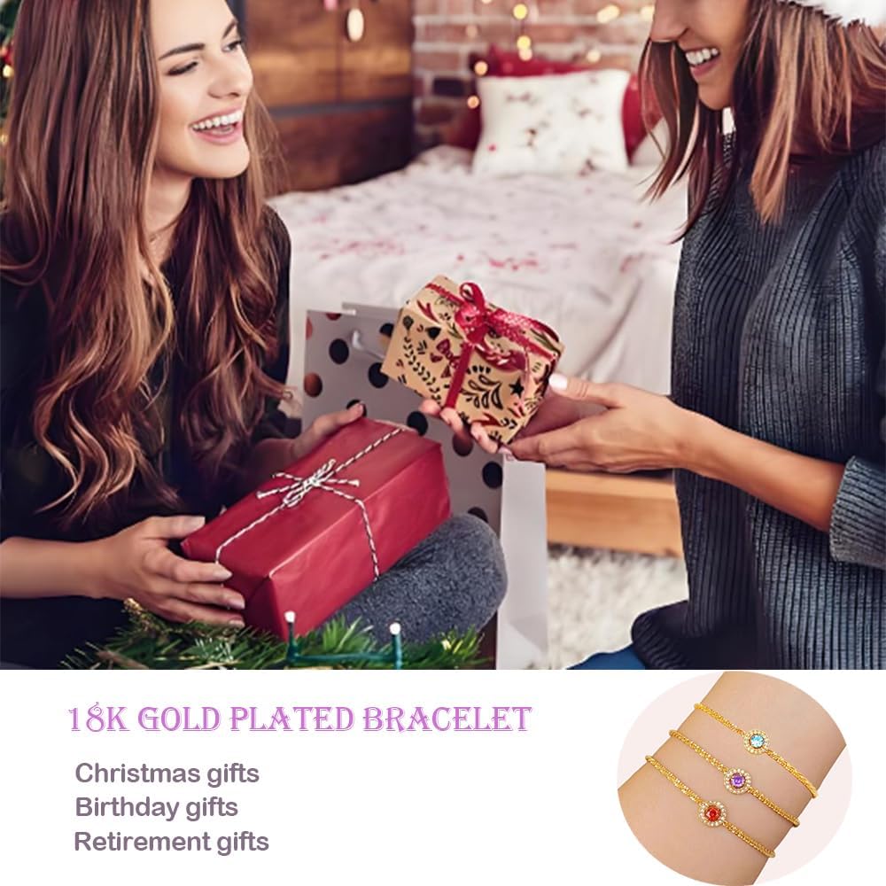 Dainty Gold Bracelet for Women Simple Birthstone 18K Gold Plated Bracelets Adjustable Trendy Thin Friendship Bracelets for Sisters Her Birthday Christmas Gifts - Image 5