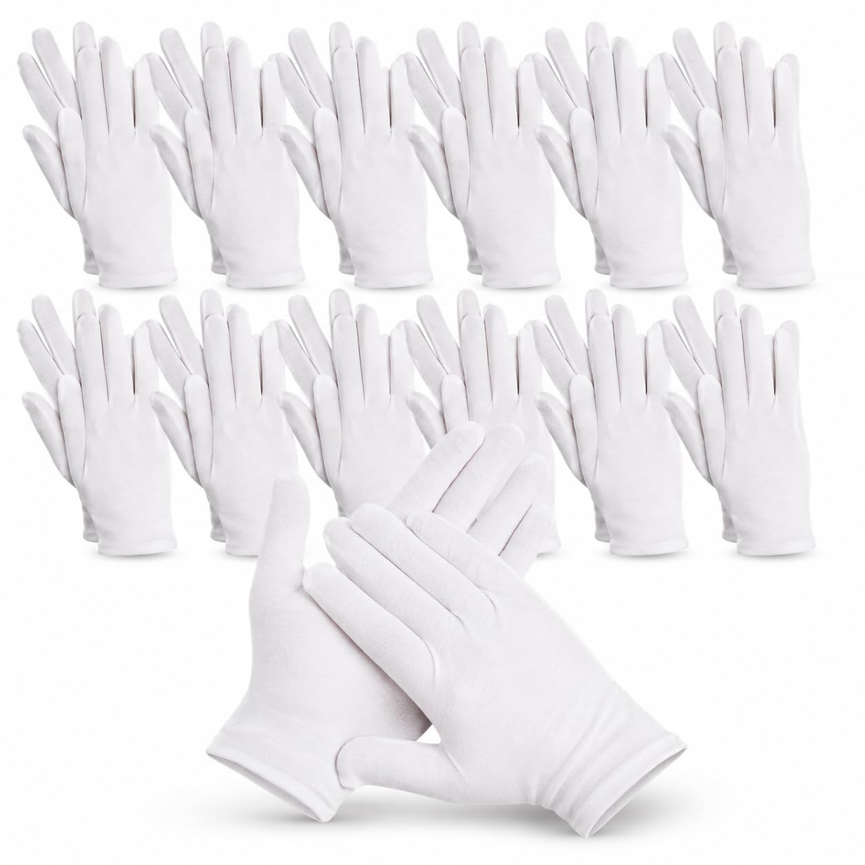 12 Pairs White Cloth Gloves, Soft Breathable Stretch Gloves for Jewelry, Coin Handling, Inspection, Photography, Serving, Costume, and Light Work,L size