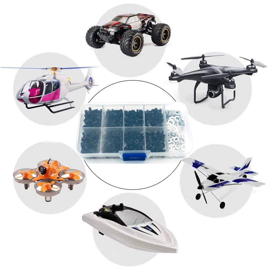 YijiaLink 500-pezzo Kit di Viti Universali per Auto RC Viti Assortimento Set Fissaggi Hardware Compatibile con Axial Redcat HPI Arrma Losi 1/8 1/10 1/12 1/16 Scala RC Auto Camion Crawler