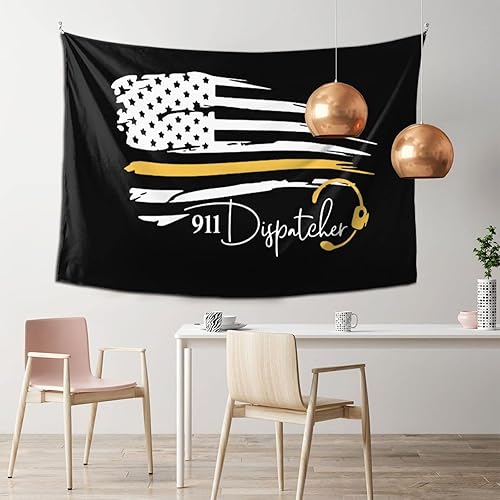 Miniatura 2 de Qauirfe Tapiz con diseño de bandera estadounidense de color dorado y amarillo con el número 911 para colgar en la pared sala de estar dormitorio